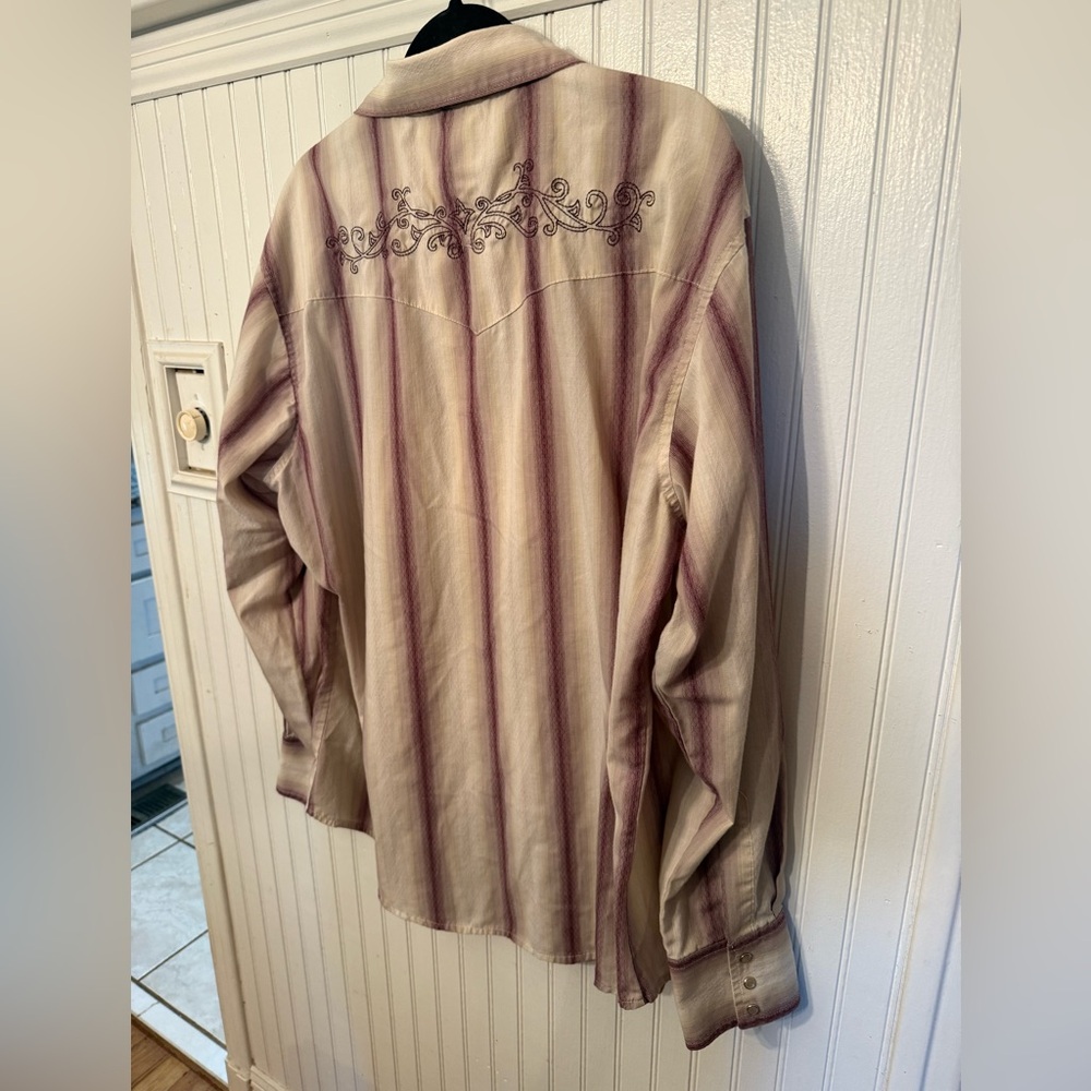Wrangler Western Beige and Purple Cotton Blend Snap Button XL Shirt - Picture 5 of 6